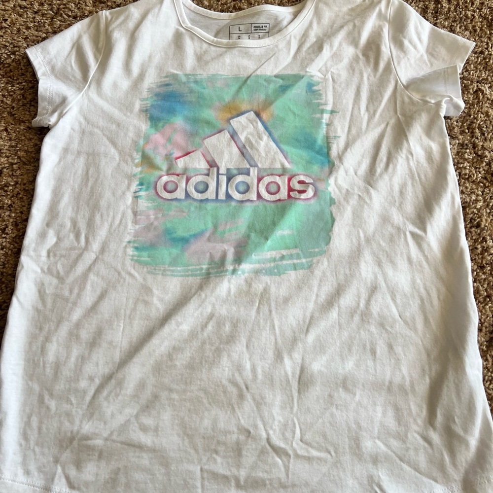 Adidas White Short Sleeve Tee with Graphic Print